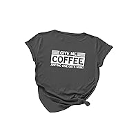 EFOFEI Womens Simple Coffee Printed Cozy T Shirt Strench Casual Blouse