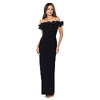 Xscape womens Long Off-the-shoulder Crepe 3-d Embroidered Ruffle