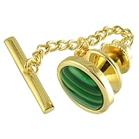 Green Malachite Oval Tie Tac Gold-Tone-Tone Pouch