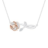 Enchanted Disney Belle's Rose Diamond Necklace 1/20ctw