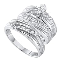 The Diamond Deal 10kt White Gold His Hers Marquise Diamond Solitaire Matching Wedding Set 1/3 Cttw