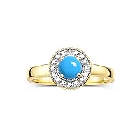 14K Yellow Gold Halo Ring with Round 4MM Gemstone & Diamonds – Exquisite Color Stone Birthstone Jewelry for Women – Available in Sizes 5-10