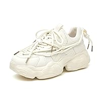 BEAU TODAY Chunky Sneakers for Women,Women Fashion Platform Sneakers,Leather Comfortable Casual Walking Dad Shoes
