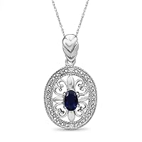 JEWELEXCESS Sterling Silver Gemstone Necklace for Women & Girls | Calming Gems + Diamond Brocade Pendant on a 18