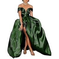 A-Line Sparkle Shine Evening Dress Off Shoulder Sleeveless Floor Length Satin Celebrity Dress with Ruched 2024