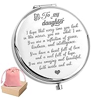 to My Granddaughter - You're Amazing and Beautiful - Pocket Mirror, Granddaughter Engraved Compact Mirror, Family First Mirror Encouragement Gifts from Grandparents (Silver, Daughter)