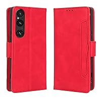 Wallet Case for Sony Xperia 1 V/Xperia 10 V, Leather Flip Case Card Slots TPU Shell Camera Protection Magnetic Folio Cover,Red,Xperia 10 V