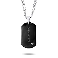 Bling Jewelry Personalized Medium Plain Simple Basic Cool Men's Engravable Black Dog Tag Pendant Necklace For Men Teens IP Stainless Steel 24 Inch Chain Customizable