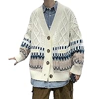 Harajuku Vintage Plaid Knitting Cardigan Sweater Men Jumper Black Cardigan Hip Hop Sweater Men