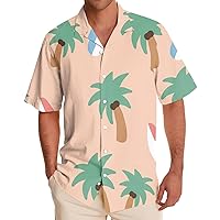 Mens Hawaiian Shirt Oversized Summer Short Sleeve Button Down Shirt Tops Fashion Big Tall Print Tropical Shirt Blouse