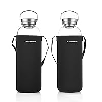 Glasss Water Bottle 64oz, Large Borosilicate Glass 2L for Juice, Glass Water bottle with Steel Cap Filter (2)