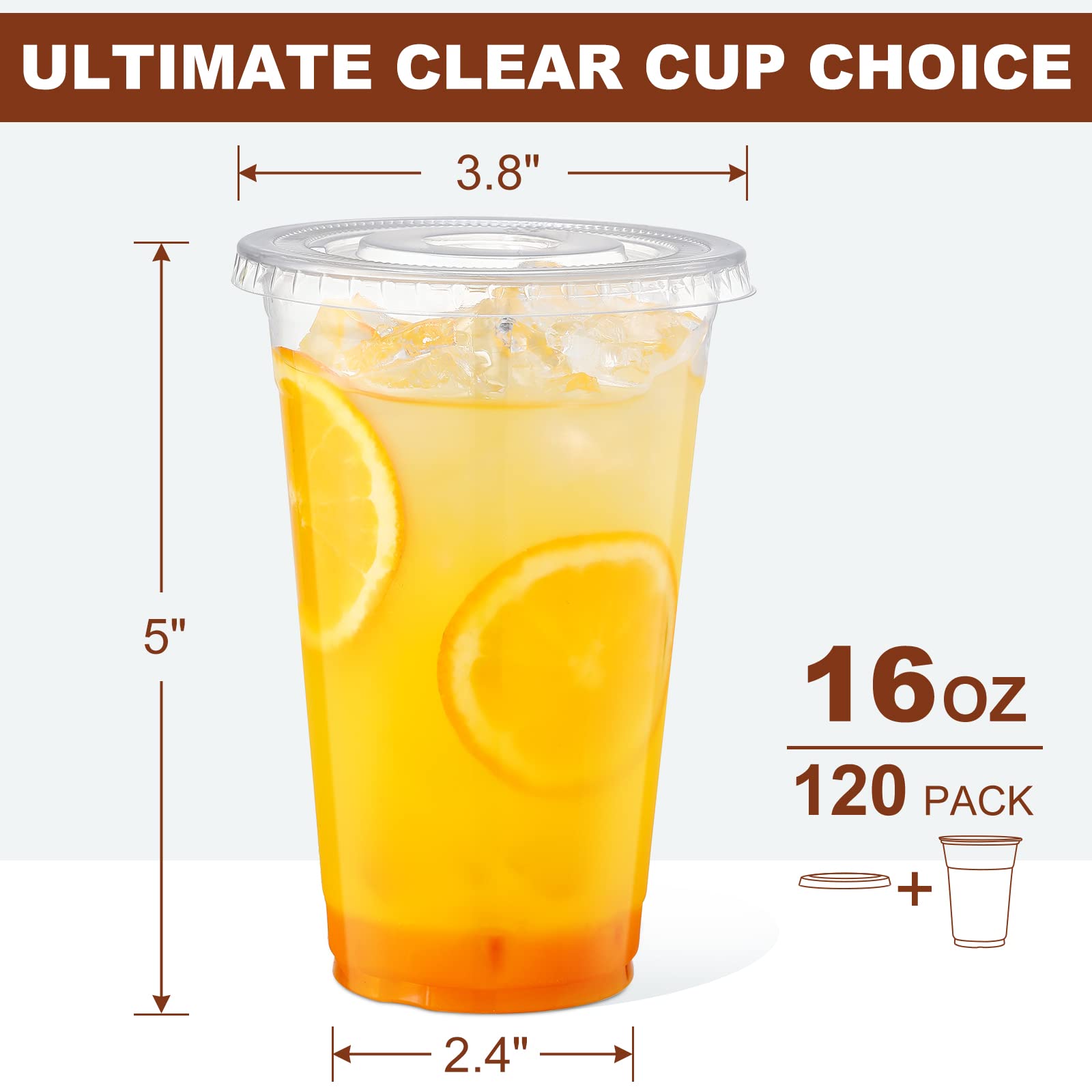 AOZITA 120 Sets - 16 oz Clear Plastic Cups with Lids, Disposable Cups With Straw Slot Lids for Cold Drinks, Milkshake, Smoothie, Iced Coffee and TO-GO Drinkings