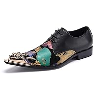 Mens Fashion Dress Formal Metal Pointed Toe Genuine Leather Club Original Floral Slip On Party Oxfords Shoes