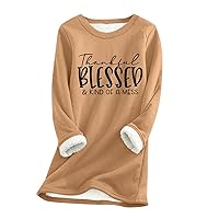 Womens Fall Clothes, Round Neck Top Letter Print Thickened Plush Cashmere Warm Long Top Women's Fashion 2023 V Sleeve Shirts for Women Y2K Motorcycle Tights Shirt Tights (S, Khaki)