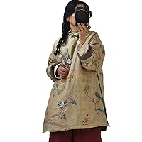Women Vintage Padded Pullover Coats Floral Printed Chinese Style Clothes Button Winter Thick Warm Outwear
