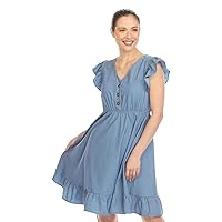 Women's Ruffle Sleeve Empire Waist V-Neck Babydoll Dress