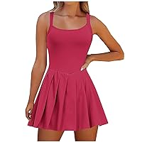 Womens Summer Mini Dresses 2024 Sleeveless Casual Dress Build in Shorts Pleated Tennis Golf Skirts Tank Tops Jumpsuit