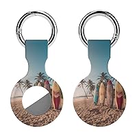 Surfboard Palm Tree Protective Case Compatible with AirTag Silicone Case Key Finder with Keychain for Bags Pets 1PCS