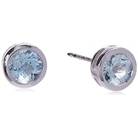 Amazon Collection Sterling Silver Genuine and Created Gemstone 5mm Bezel Set Birthstone Stud Earrings