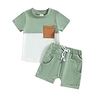 Fernvia Toddler Baby Boy Clothes Short Sleeve Contrast Color Tops and Solid Color Drawstring Shorts 2Pcs Summer Outfits Set