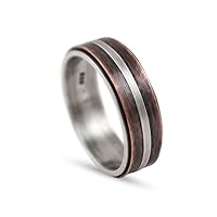 Rustic Wedding Ring, 925 Sterling Silver Ring, Black Oxide Ring, Silver Band Ring, Copper Ring, Mens Band Ring, Celtic Silver And Copper Wedding Ring, Handmade Ring, Jewellery By Laxmi Jewellers