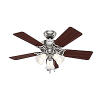 Hunter Fan Company, 51011, 42 inch Southern Breeze Brushed Nickel Ceiling Fan with LED Light Kit and Pull Chain, Brown