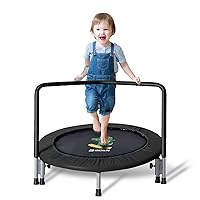 BCAN 36'' Mini Folding Ages 2 to 5 Toddler Trampoline with Handle for Kids, Two Ways to Assemble The Handle, Indoor/Garden Toddlers Trampoline with Super Safe Cover for Toddlers