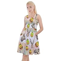 CowCow Womens Easter Festival Colorful Eggs Rabbits Chicks Knee Length Skater Dress with Pocket, XS-5XL