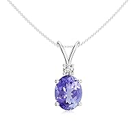 Natural Tanzanite Oval Shape Pendant Necklace with Diamond for Women in Sterling Silver / 14K Solid Gold/Platinum