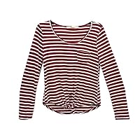 Rebellious Womens Juniors' Striped Tie Front Top Long Sleeve Small Burgundy