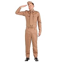 WW2 Adult Army Costume, Khaki Soldier Military Uniform for Halloween