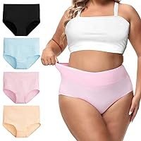 6/4/2 Pack Plus Size Underwear for Women High Waisted Cotton Tummy Control Breathable Ladies Panties Seamless Briefs