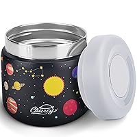 Charcy 12oz Kids Stainless Steel Insulated Food Jar, Wide Mouth Leak-Proof Soup Thermo, Container Set for 8h Hot and 6h Cold - Black Planet