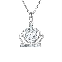 4CT Heart Cut D/VVS1 Diamond Crown Pendant Necklace 14K White Gold Over 925 Sterling Silver