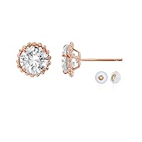 10K Rose Gold 5mm Round with Bead Frame Stud Earring with Silicone Back