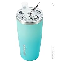 BJPKPK 20 oz Insulated Tumbler Stainless Steel Color Block Coffee Mug Vacuum Double Wall Thermal Travel Cup With Lids And Straw,Mint