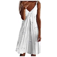 FQZWONG Women's Sexy V Neck Sling Summer Dress Sleeveless Empire Waist White Dress Plus Size Beach Vacation Casual Sun Dress
