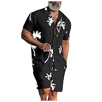 2 Piece Outfit Pajama Sets for Men Short Sleeve Casual Print Shirts & Shorts Sleepwear Loungewear Pjs Summer Beachwear