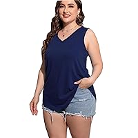 Plus Size Tank Tops for Women Summer Sleeveless Loose Fit V Neck Tshirts 1X-5X