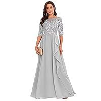 1/2 Sleeves Mother of The Bride Dresses for Wedding with Ruffle Lace Appliques Long Chiffon Formal Evening Gown