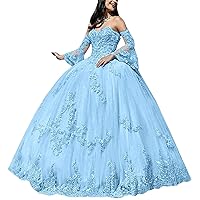 Women's Long Sleeve Sweetheart Quinceanera Dresses Lace Appliques Beaded Ball Gown