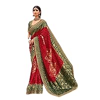 Red Wedding Traditional Wear Indian Women Pure Dola Silk Saree Blouse Bollywood Cocktail Design 1126