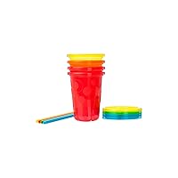 Take & Toss Toddler Straw Cups - Spill Proof and Dishwasher Safe Toddler Cups with Straws - Toddler Feeding Supplies - 10 Oz - 4 Count