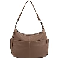 YALUXE Women's Double Zipper Shoulder Bag Cowhide Leather Purse Hobo Handbag with Multiple Pockets and Crossbody Strap