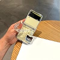 Cute Mirror Bear Pendant Bead Wrist Chain Clear Phone Case for Samsung Galaxy Z Flip3 Zflip4 Shockproof Cover,Clear,for Samsung Galaxy Z Flip 4