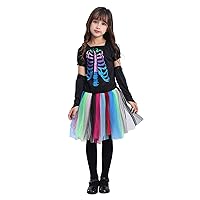 Girls Dress Colorful Skeleton Dress School Party Halloween Children's Clothing Dressing Girls Long