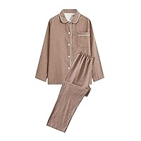 Women's Solid Soft Pajamas Set Cotton Sleepwear 2 Piece Long Sleeve Party Pjs Button Down Tops and Pants Loungeswear