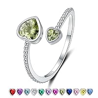 Girls Ring 925 Sterling Silver Birthstone Rings for Women - Adjustable Open Heart Ring Constellation Month Band for Teen Girls Daughter Birthday Gifts Jewelry