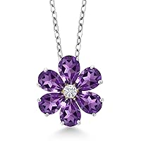 Gem Stone King 925 Sterling Silver and 10K Yellow Gold Purple Amethyst and White Moissanite Pear Shape Flower Pendant Necklace For Women (2.23 Cttw, Gemstone Birthstone, with 18 Inch Chain)