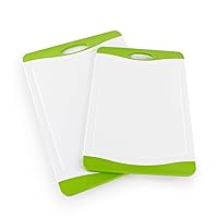 Neoflam 2 Piece Plastic Cutting Board Set, Microban Protection, Stain & Odor Free, Extra Large, BPA Free, Juice Groove, Non Slip, Dishwasher Safe, Easy Grip Handle, White Green